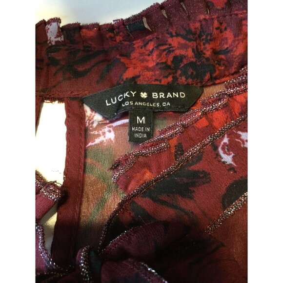 Lucky Brand Women's Floral Print Ruffled Blouse Top Long Sleeve Medium - Picture 6 of 6